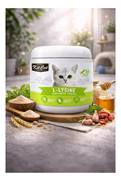 Kit Cat بودرة مكمل ال-لايسين للقطط - لدعم جهاز المناعة والجهاز التنفسي وإدارة...