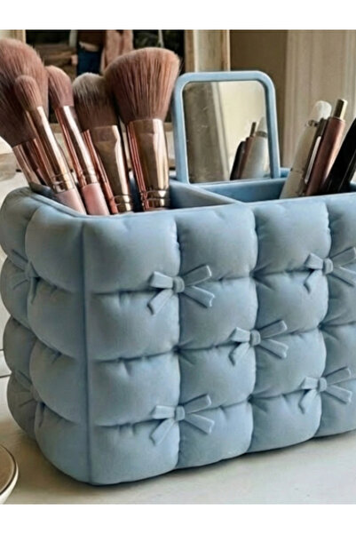 Print Zone Pofuduk Görünümlü 3 Gözlü Makyaj Organizeri Fırçalık Kalemlik Deko...