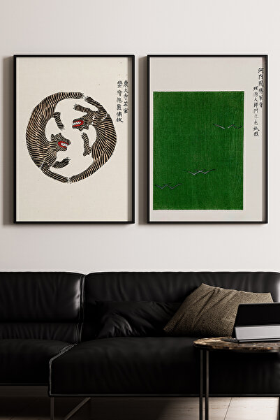 Artiera Σετ ζωγραφικής 2 τεμαχίων Vintage Green Texture Japandi Art με ξύλινο...