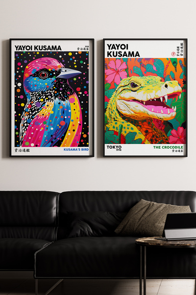 Artiera Σετ ζωγραφικής 2 τεμαχίων Kusama Colorful Bird and Frog Japandi Art μ...