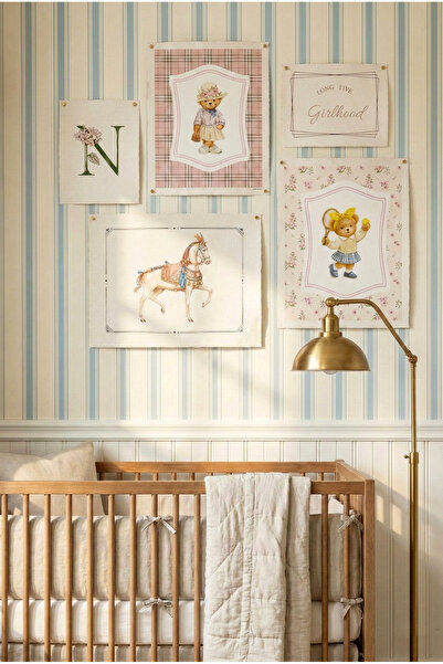 leilart Pembe Ekose vintage Teddy Polo bear 5'li Galeri Duvarı Seti - vintage...