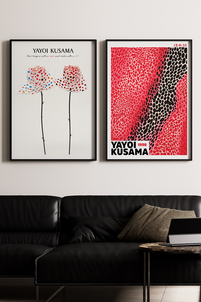 Artiera Σετ ζωγραφικής 2 τεμαχίων Kusama Pink Flowers and Dots Japandi Art με...
