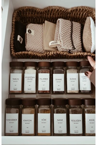 moontime alaçatı 12'li Akasya Cam Baharatlık Seti ve Bucolic Etiketli Baharat...