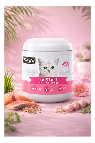 Kit Cat بودرة مكمل غذائي للقطط -30 مغلفاً- لراحة الأمعاء وتقليل كرات الشعر وت...
