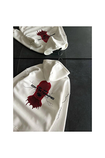 Narnuga Three Thread Hooded Printed Oversize Sweatshirt- White