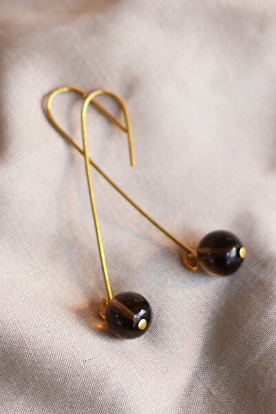 Luna Smoky Quartz Natural Stone Brass Earrings