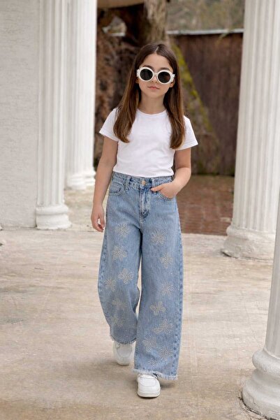 DUDOR KİDS DEVOJČIČINE FARMERKE SA LEPTIRIMA, SVETLOPLAVE B Široke nogavice (...