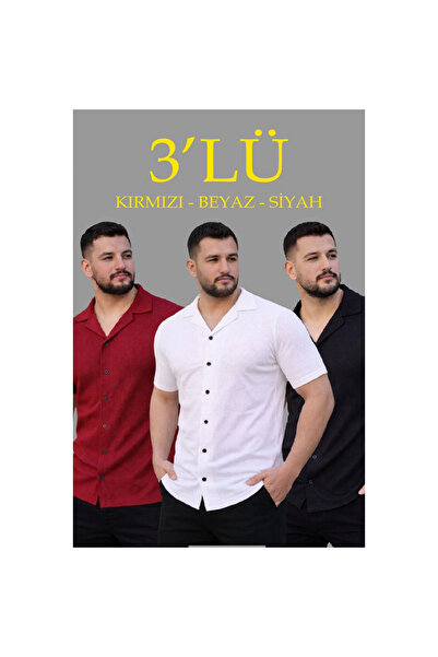 Narnuga Men's Waffle Woven Open Collar Buttoned Regular Fit 3-Piece Shirt Set...