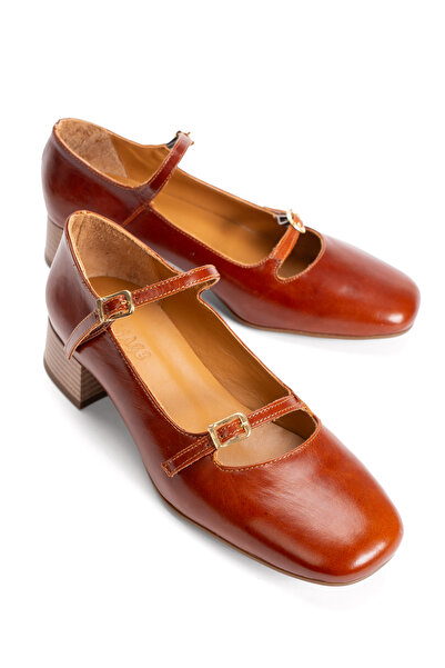 PASSAGE SHOES Women's Genuine Leather Medium Heeled Shoes 3106 Taba