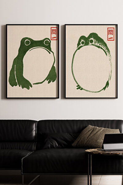 Artiera Σετ ζωγραφικής με ξύλινο πλαίσιο 2 τεμαχίων Minimalist Frogs Japandi Art