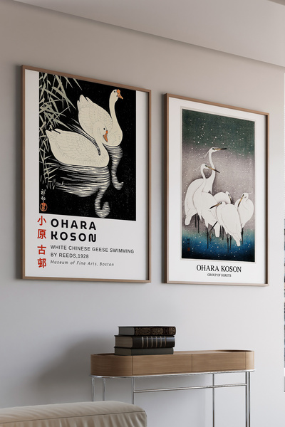 Artiera Σετ ζωγραφικής 2 τεμαχίων Vintage Ohara Koson Birds Japandi Art με ξύ...