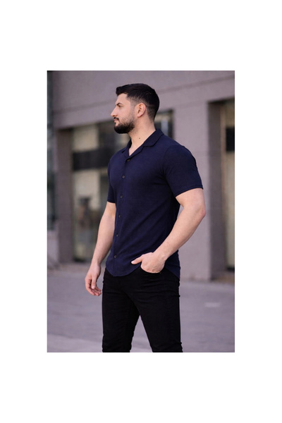 Narnuga قميص رجالي من قماش الوافل بأكمام قصيرة وأزرار وياقة مفتوحة وقصة عادية...