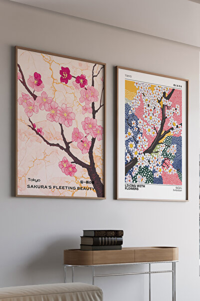 Artiera Σετ ζωγραφικής με ξύλινο πλαίσιο 2 τεμαχίων Ροζ Μοντέρνα Λουλούδια Σα...