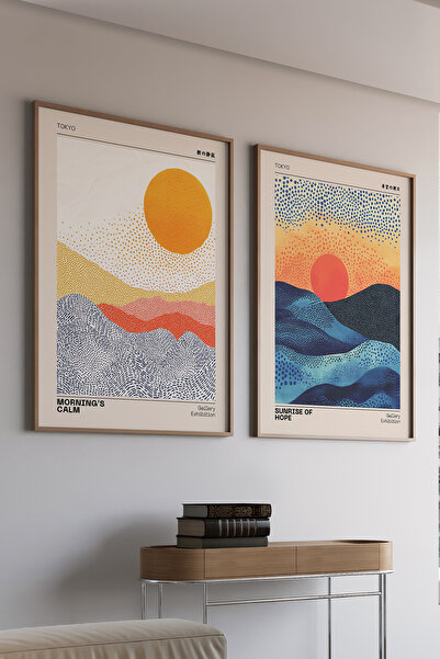 Artiera Σετ ζωγραφικής με ξύλινο πλαίσιο 2 τεμαχίων Sunset Mountains Waves Ja...