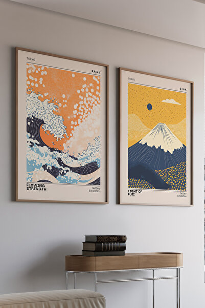 Artiera Σετ ζωγραφικής 2 τεμαχίων Hokusai Wave Fuji Mountain Japandi Art με ξ...