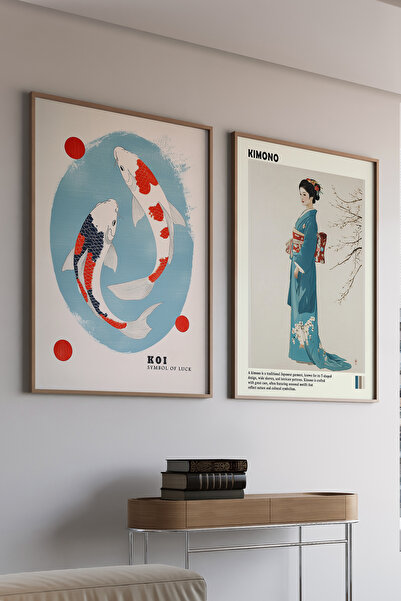 Artiera Σετ ζωγραφικής 2 τεμαχίων με ψάρια κοί και γυναικεία εικόνα, ξύλινο π...