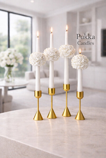 By Şirin Candle 4 lü Gold Detaylı Şakayık Modelli Şamdan Mumları