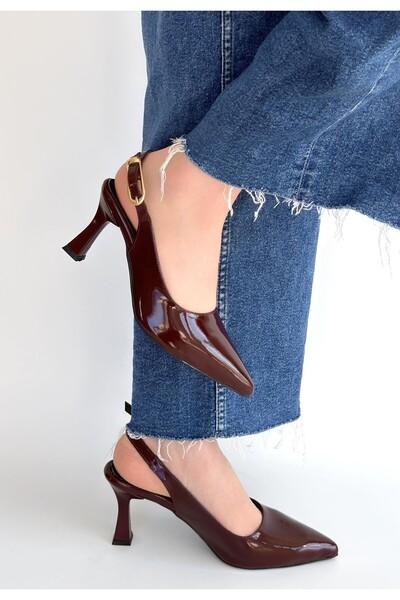 Lisinya Hies Burgundy Patent Leather Heeled Shoes - Tygoo