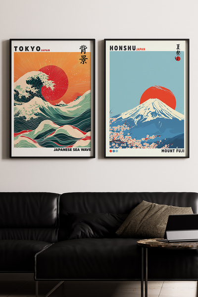 Artiera Σετ ζωγραφικής 2 τεμαχίων Hokusai Wave και Mount Fuji Japandi Art με ...