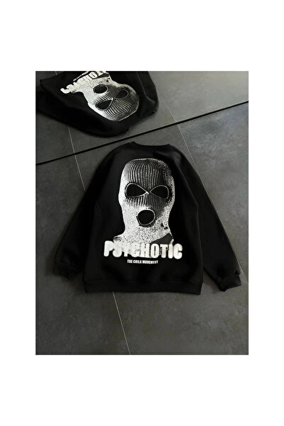 Narnuga    Winter Crew Neck Printed Sweatshirt - Black