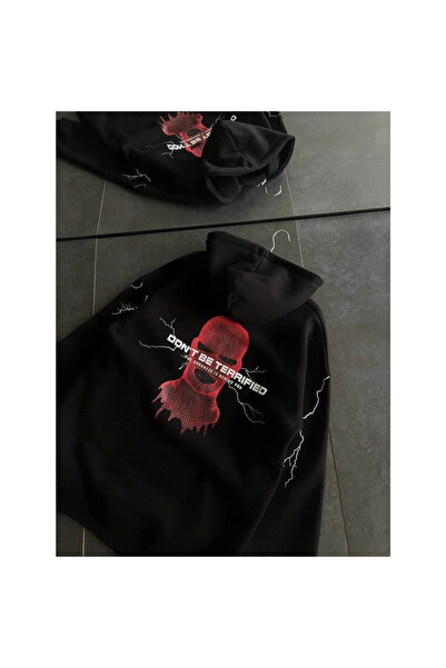 Narnuga Three Thread Hooded Printed Oversize Sweatshirt- Black