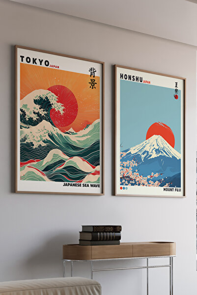 Artiera Σετ ζωγραφικής 2 τεμαχίων Hokusai Wave και Mount Fuji Japandi Art με ...