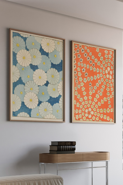 Artiera Σετ ζωγραφικής 2 τεμαχίων Vintage Pastel Flowers Japandi Art με ξύλιν...