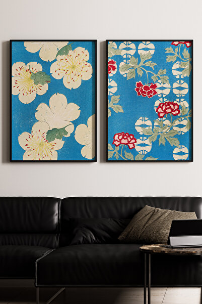 Artiera Σετ ζωγραφικής 2 τεμαχίων Vintage Blue Sakura Japandi Art με ξύλινο π...