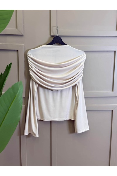 ALLİNOFFİCİAL Drapeli Kayık Yaka Sandy Bluz