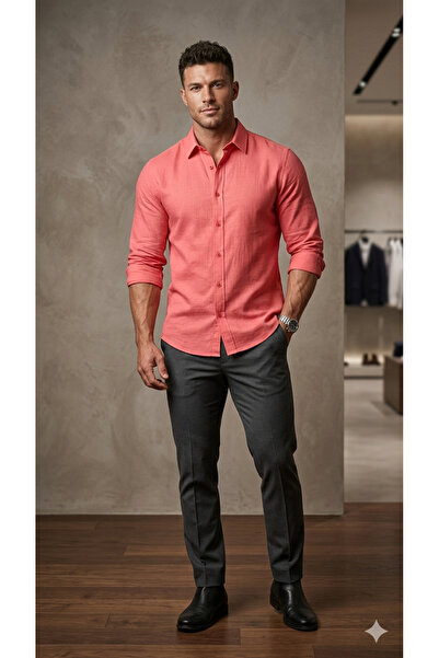 Manche Muška košulja 12-1365 sa muslin kragnom i stopalima, boja nar