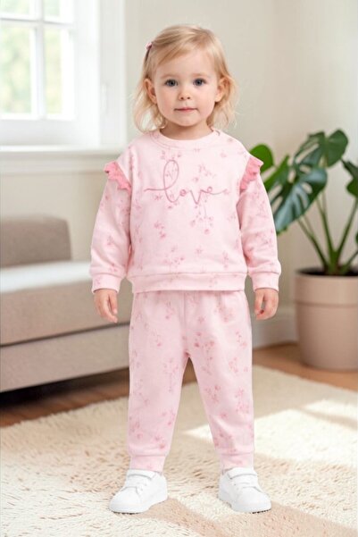 LUVVERA Baby Girl 100% Pink 2-Piece Tracksuit Set – Love Printed Transitional...