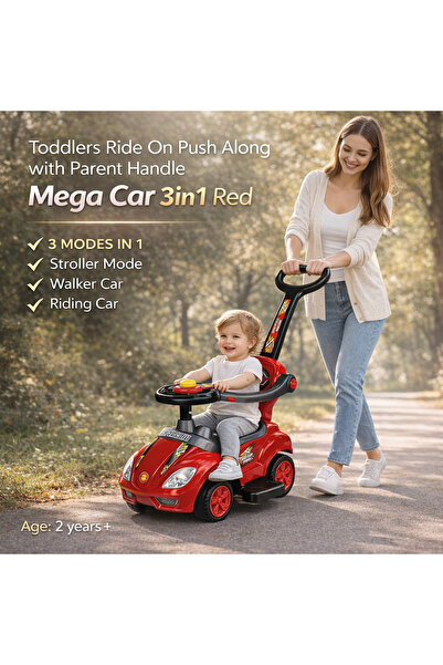 LEAN Mega Car 3в1 ЧЕРВЕНА кола с дръжка за бутане