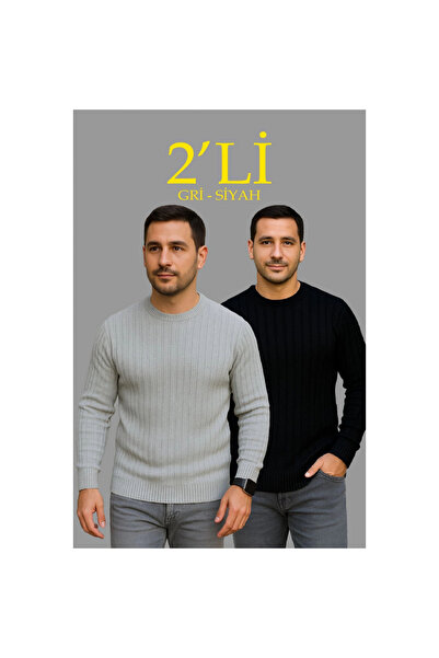 Narnuga Corded Fabric Knitwear Sweater Set of 2 – Black Gray, Thick Woven Reg...