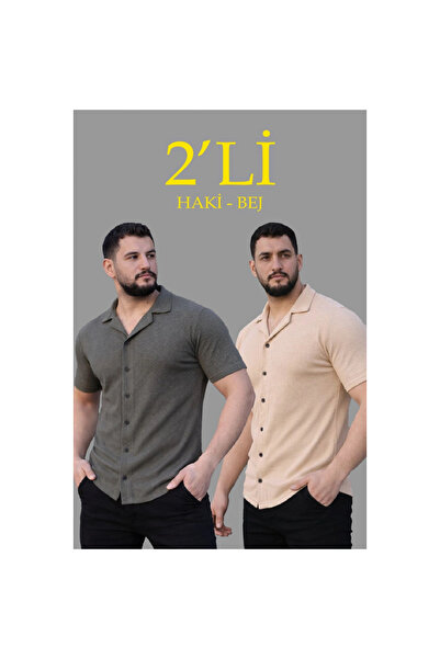 Narnuga Men's Waffle Woven Open Collar Buttoned Regular Fit 2-Piece Shirt Set...