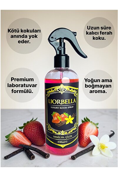 LiorBella | Vanilya & Çilek Oda & Kumaş Parfümü 400 ML | Kalıcı, Ferah & Tatl...