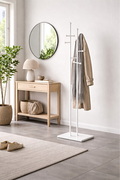 MARIA HOMES Premium White Metal Standing Coat Rack Double Pole Clothes Hanger...
