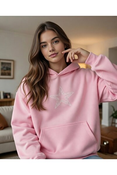 KVİNS Γυναικείο φούτερ με κουκούλα oversized με λεπτομέρεια Star Stone - με κ...