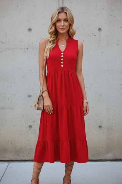 Mossta Φόρεμα Hakim Yaka Αμάνικο Midi Βισκόζη - Κόκκινο