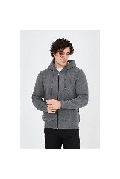 Narnuga Hooded Plain Zippered Cardigan - Smoked