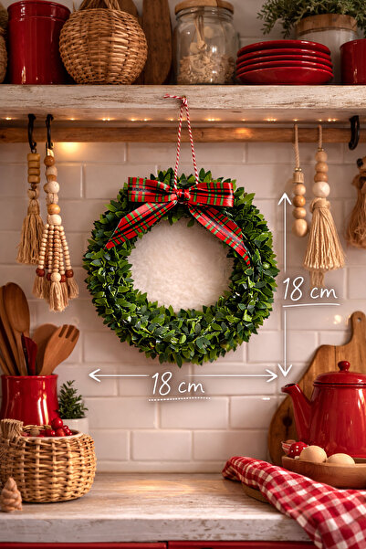 Emsay Store Ekose Kurdeleli Kapı Duvar Dekoratif Çelenk Mutfak, Kahve Köşesi,...