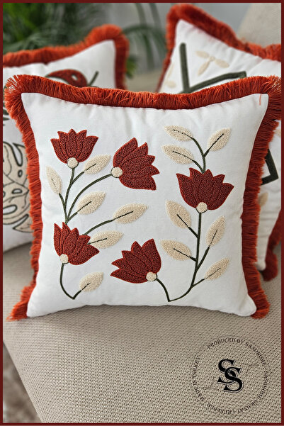 SasoHome Prekrasna navlaka za jastuk od platna sa vezom i uzorkom cvetnog punca