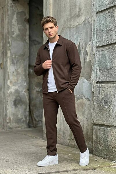 MADZEYMODA Men's Transitional Crepe Fabric Zipper Jacket & Green Trousers Bro...