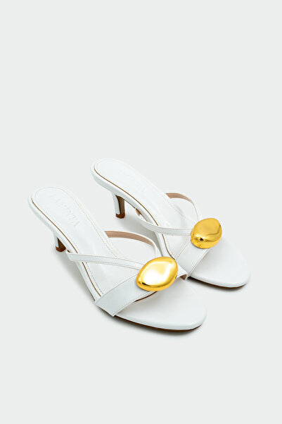 LAMİNTA Yixo Gold Accessory White Women's Heels Slipper