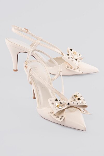 Mubiano Pantofi stiletto de damă cu vârf ascuțit și fundă și detaliu cu ținte...