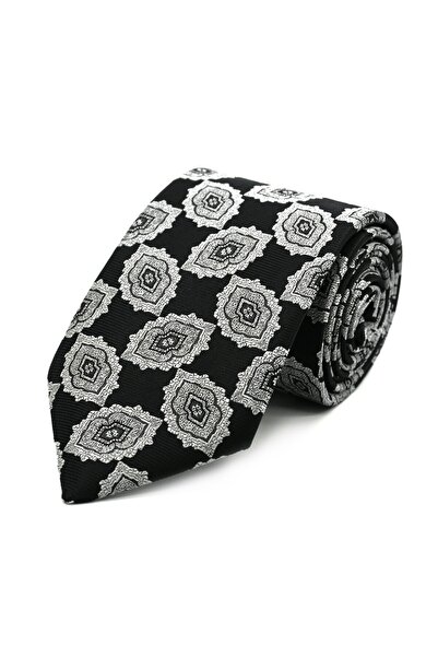Sade Kravat Black Gray Plaid Pack Special Patterned Tie 33196 Black