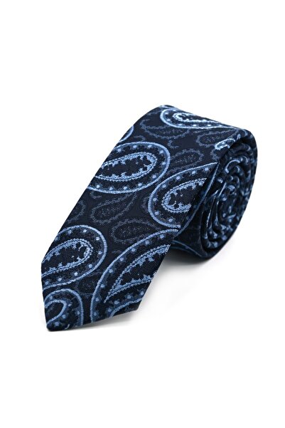Sade Kravat Lacivert Mavi Şal Desenli İnce Kravat 33187 Lacivert