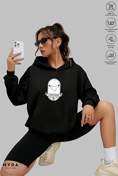 Nyda Collections هودي للجنسين من نوع Capricorn Oğlak مطبوع بغطاء رأس مبطن بال...