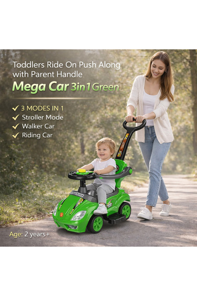 LEAN Mega Car 3 σε 1 αυτοκίνητο με λαβή ώθησης ΠΡΑΣΙΝΟ