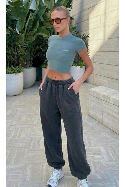 karpuzbutiks Pi̇nterestgi̇rl Washable Smoked Rubberized Leg Oversize Sweatpants