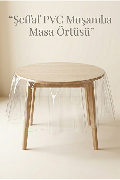 atak by atak home collection Şeffaf PVC Yuvarlak Masa Örtüsü – Su Geçirmez, K...
